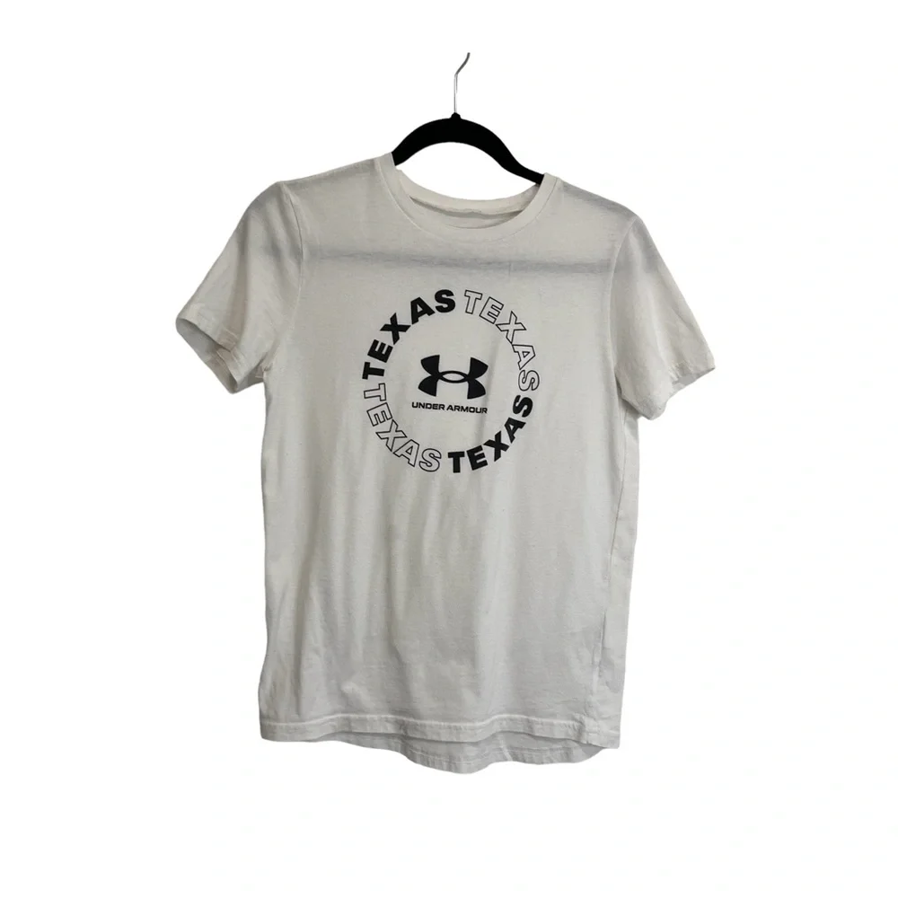 Under Armour Texas Graphic Logo Black White Short Sleeve Tee Shirt Boys Youth L